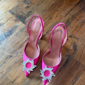 Amina Muaddi Fuchsia Embellished Heels